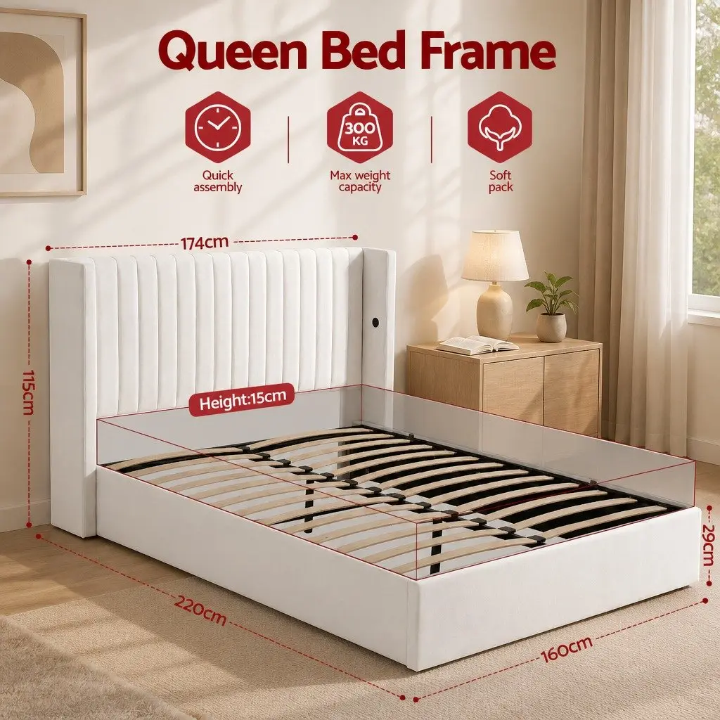 Queen Bed Frame with Storage and USB Charging
