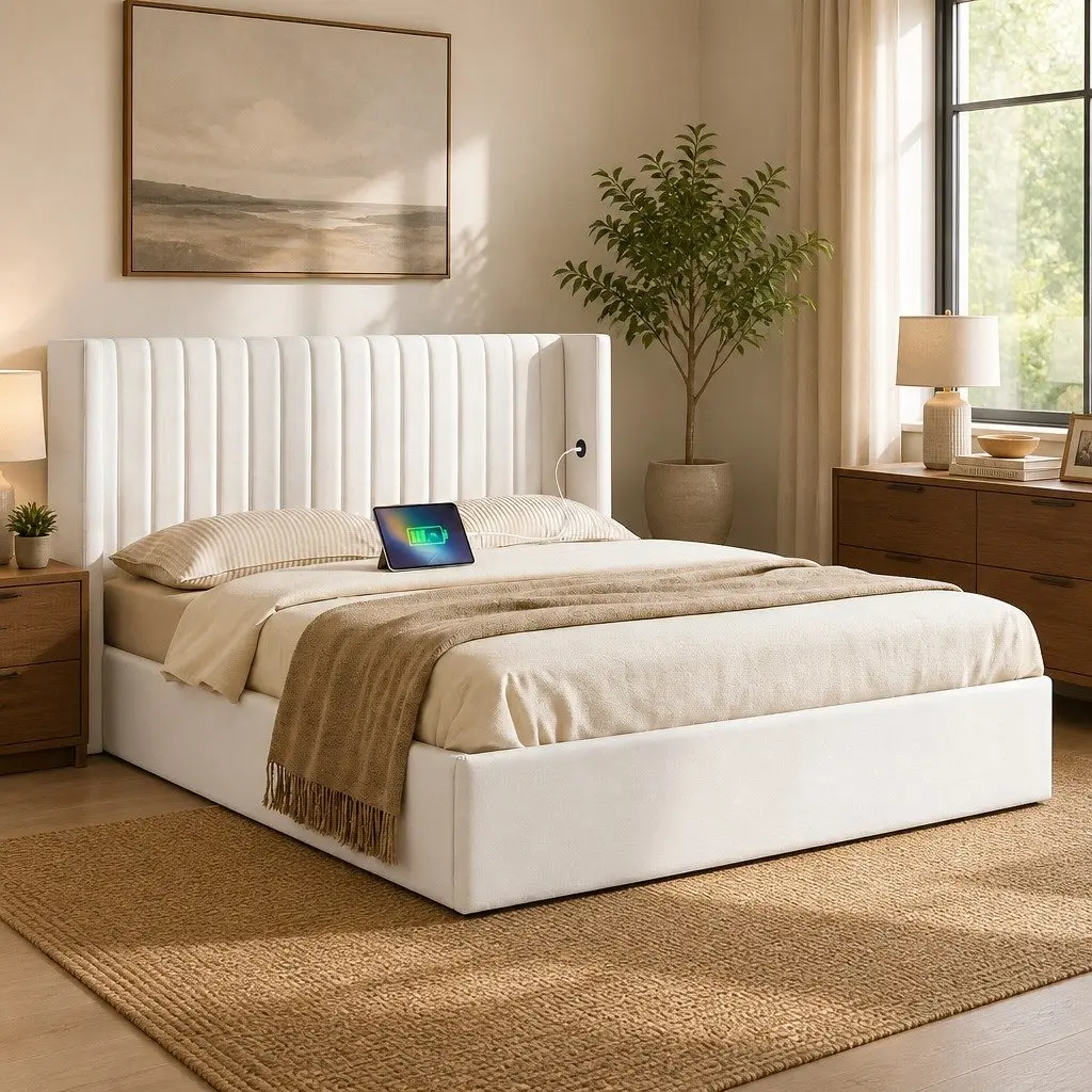 Queen Bed Frame with Storage and USB Charging