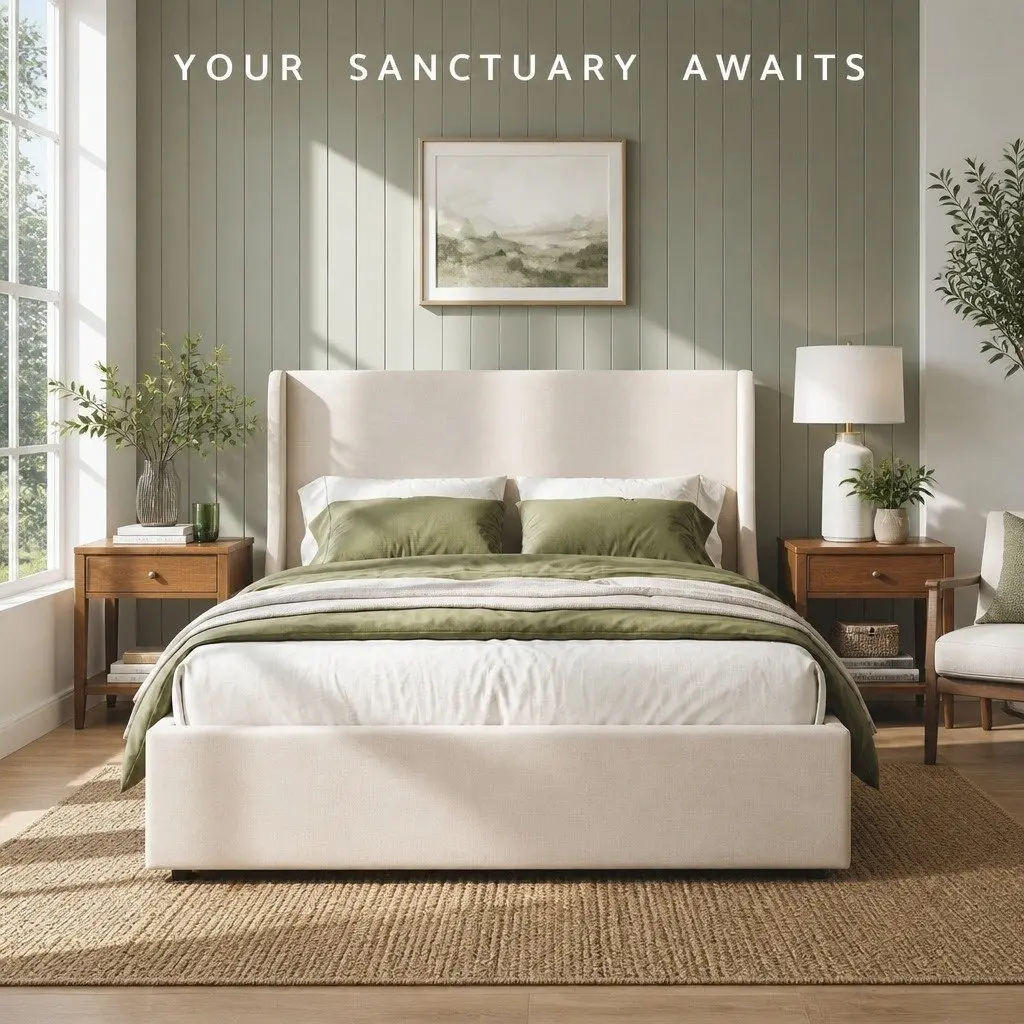 Double Upholstered Bed Frame Beige with 3 Storage Drawers Wingback Headboard Metal Construction