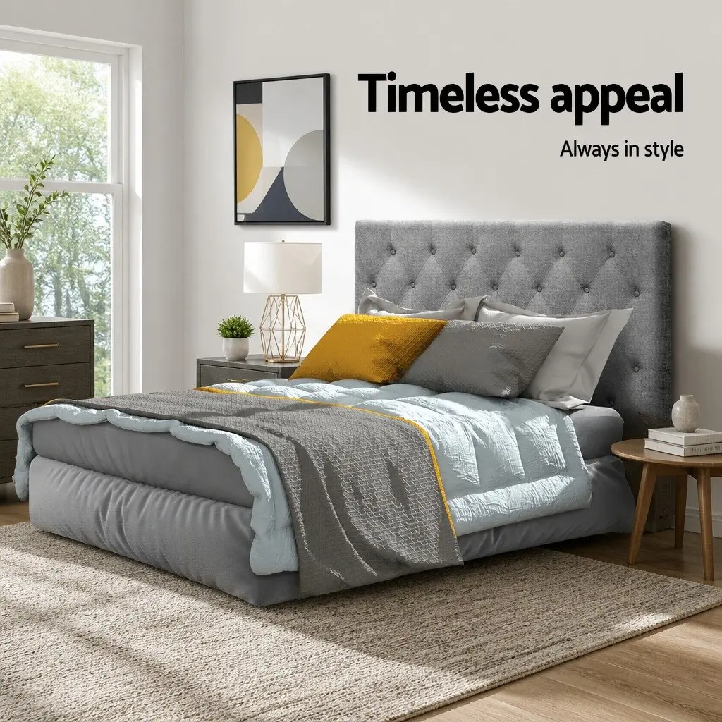 Bed Head Headboard King Single Size Fabric Grey Upholstered Button Tufted Design