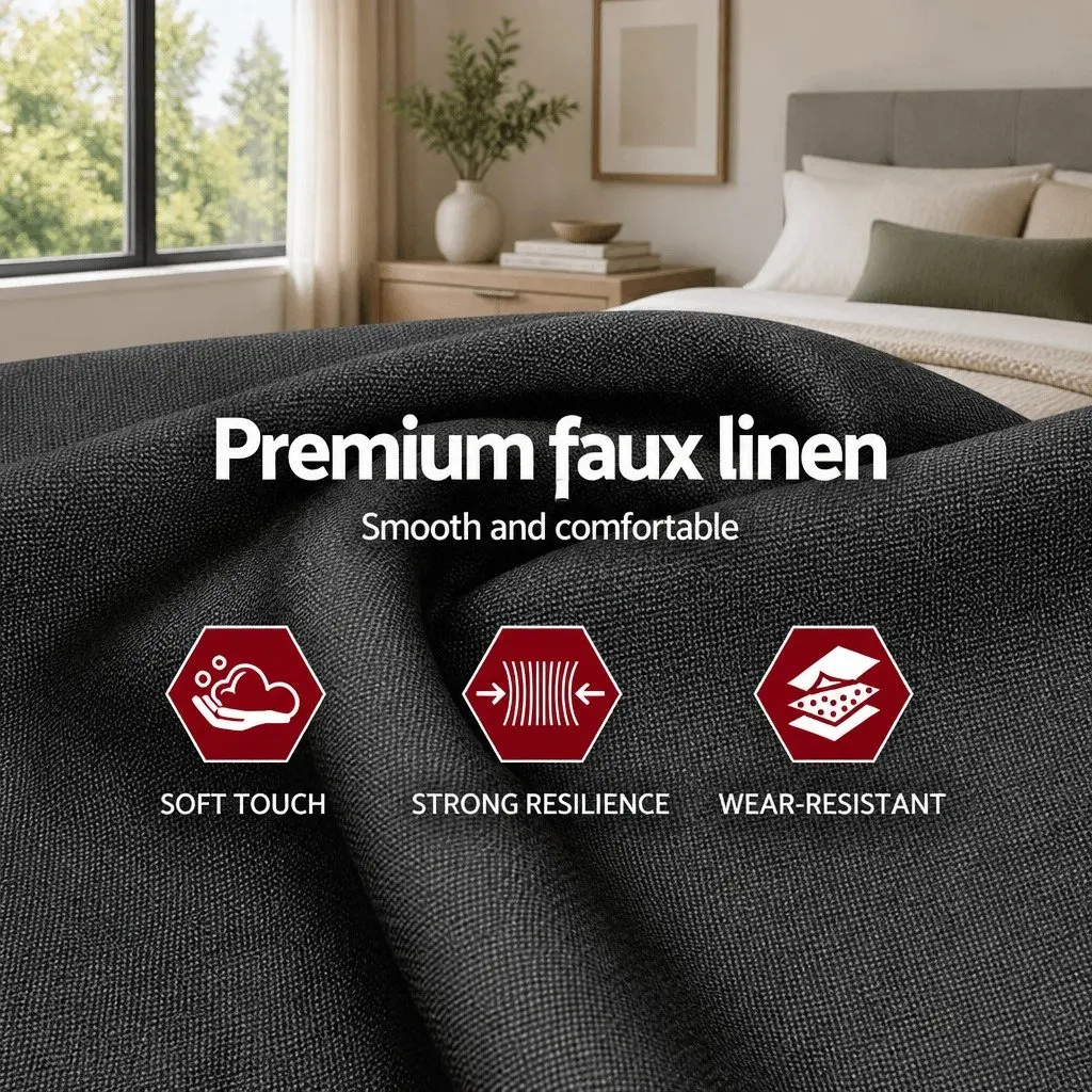 Queen Size Bed Headboard Upholstered Padded Button Tufted Design Charcoal Fabric