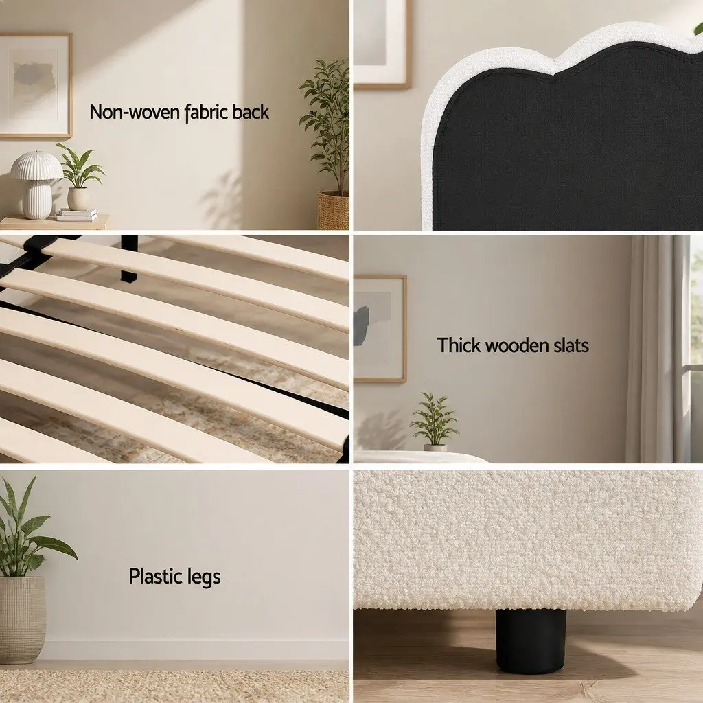 Double Bed Frame Beige Double Upholstered Boucle Storage Gas Lift Padded Headboard Wooden