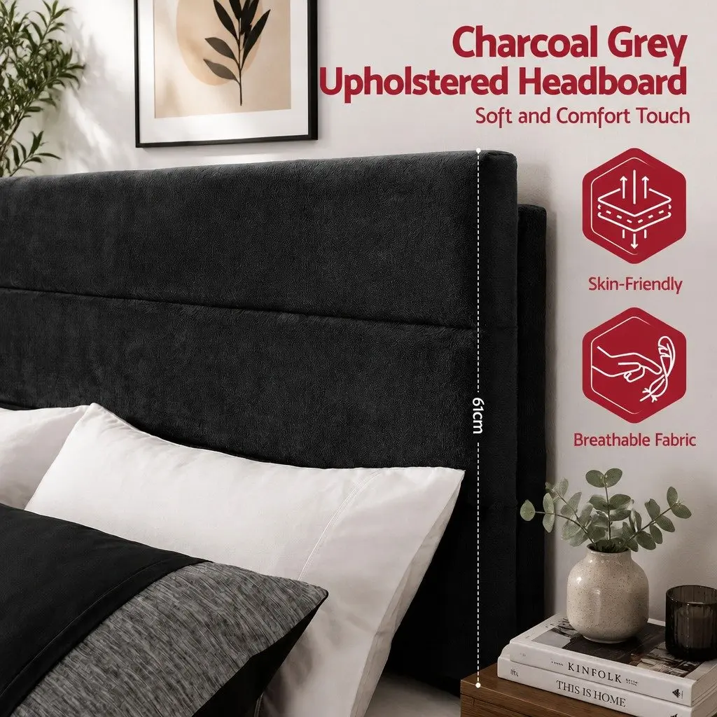 Queen Bed Frame Upholstered Platform Base Geometric Headboard Black Velvet