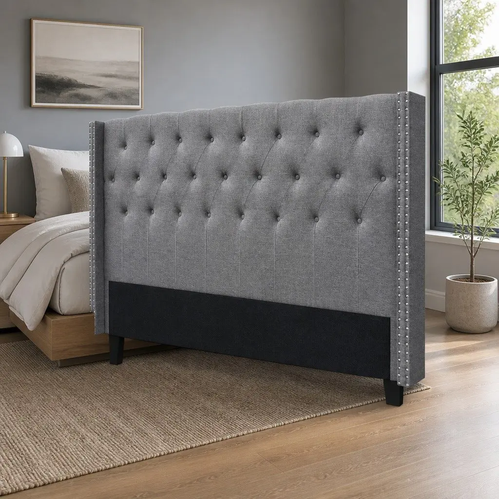King Size Upholstered Headboard in Grey