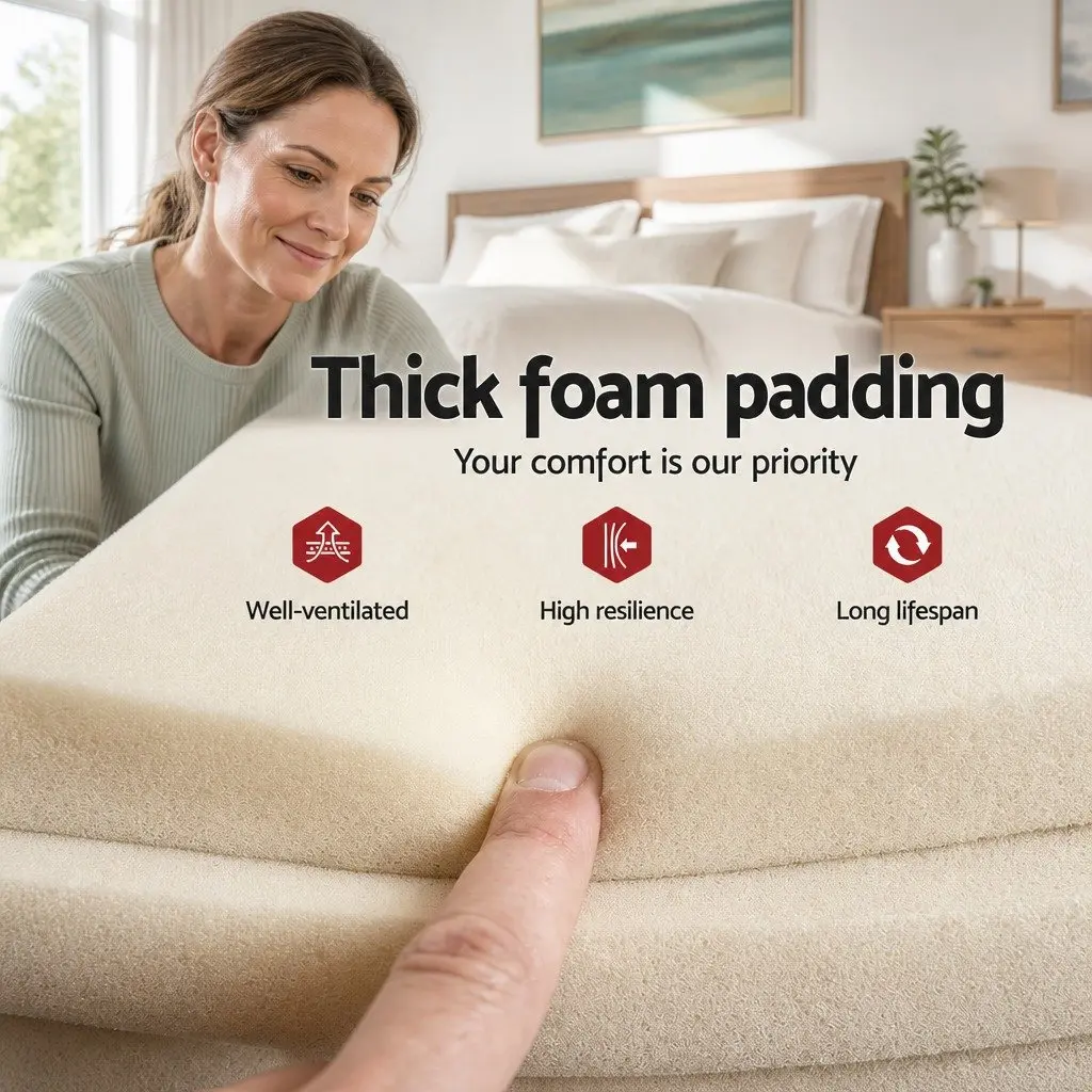 Single Bed Frame Boucle Upholstered White Wooden Slat Base High-Density Foam Padding