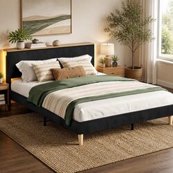 Sturdy Queen Bed Frame with Adjustable Headboard Features