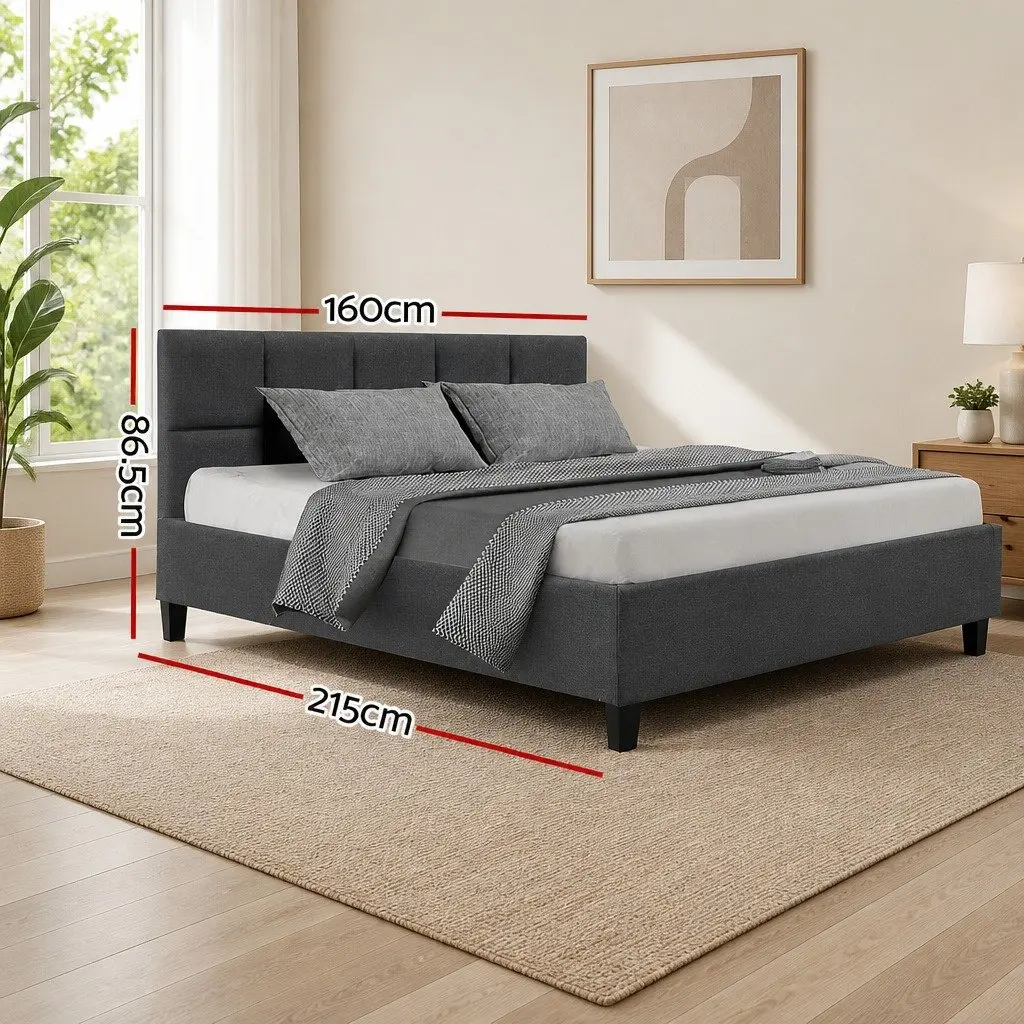 Queen Size Bed Frame Charcoal Upholstered Bedroom Furniture with Wooden Slat