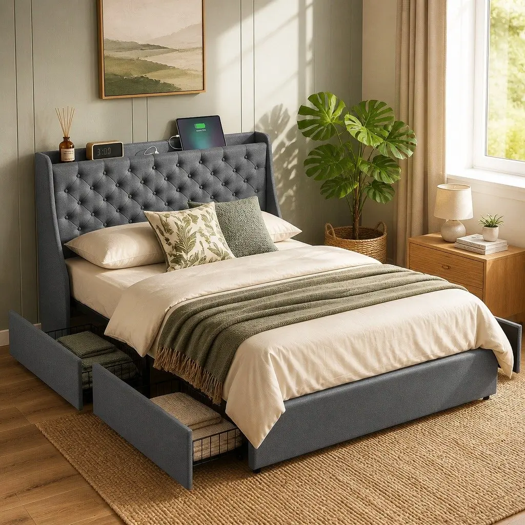 Double Bed Frame with Storage Drawers