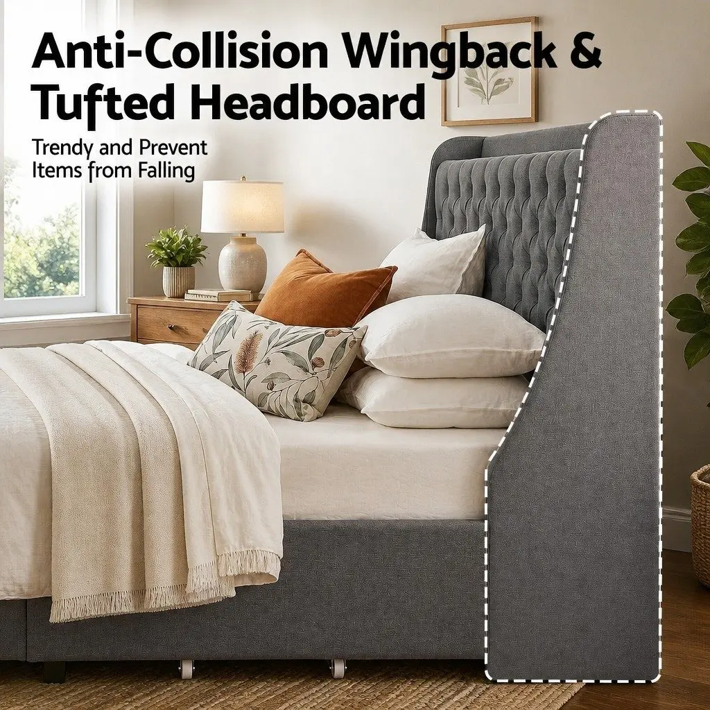 King Bed Frame with Storage and USB Charger