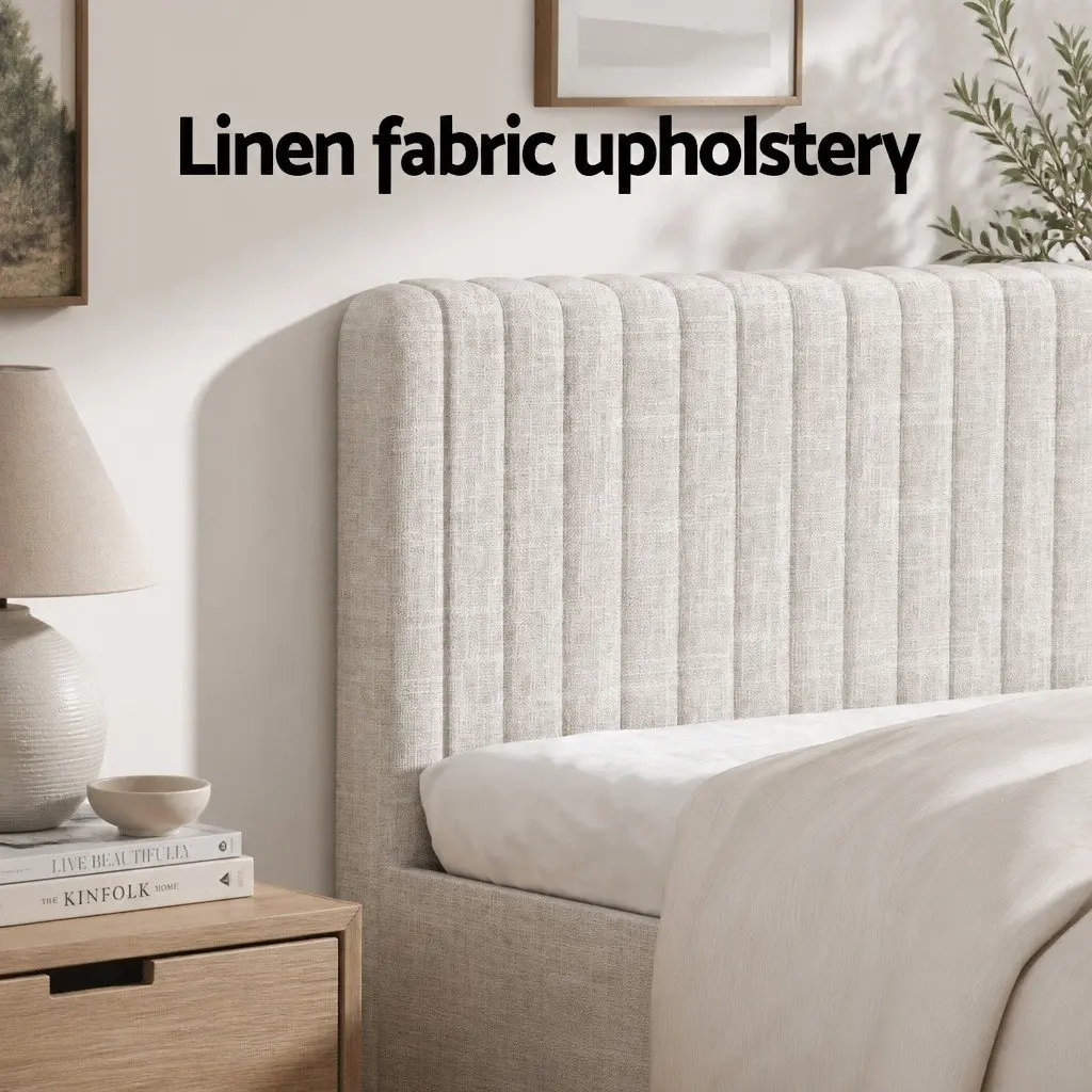 Queen Bed Frame Upholstered Linen with Mattress Set Pocket Coil Medium Firm