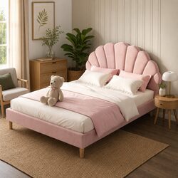 Pink Velvet Bed Frame and Round Table Set - Modern Look