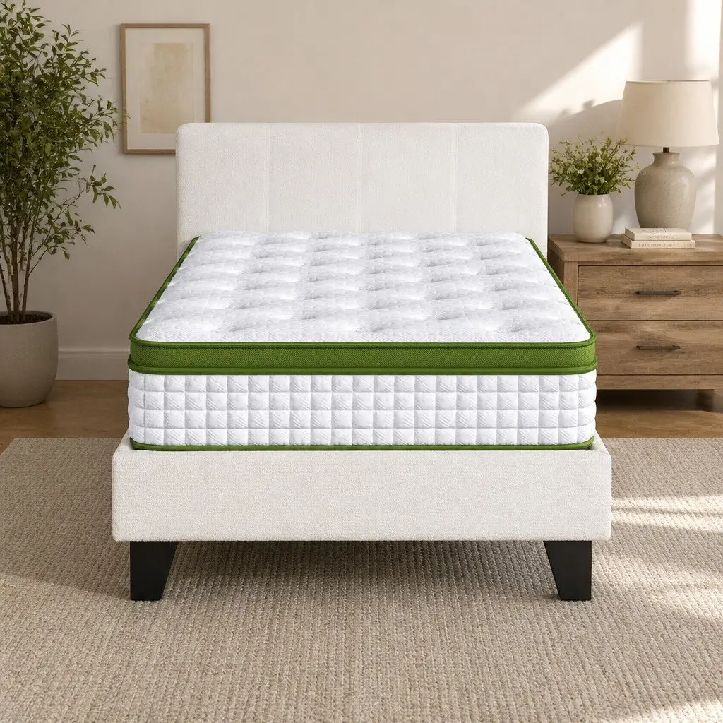 Single Bed Frame White Medium Firm Hybrid Mattress Pocket Coil
