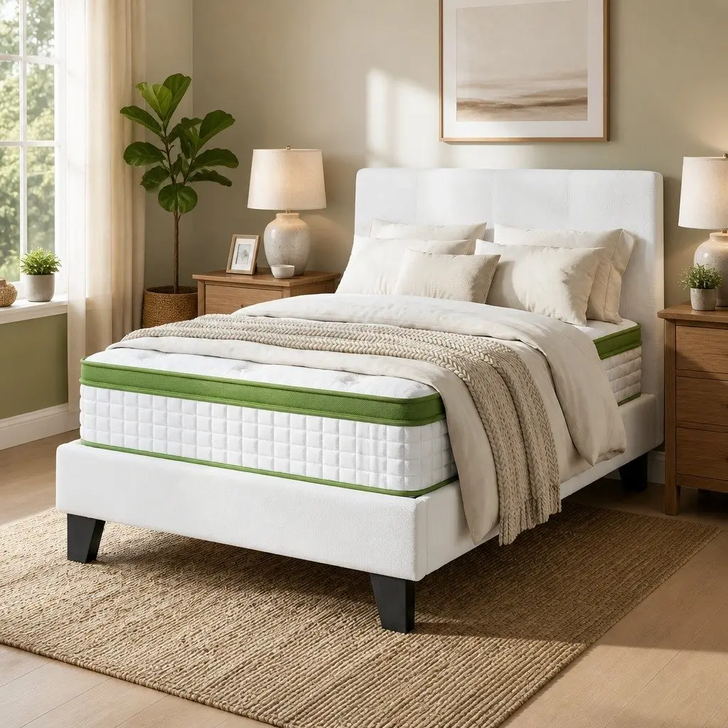 Single Bed Frame White Medium Firm Hybrid Mattress Pocket Coil