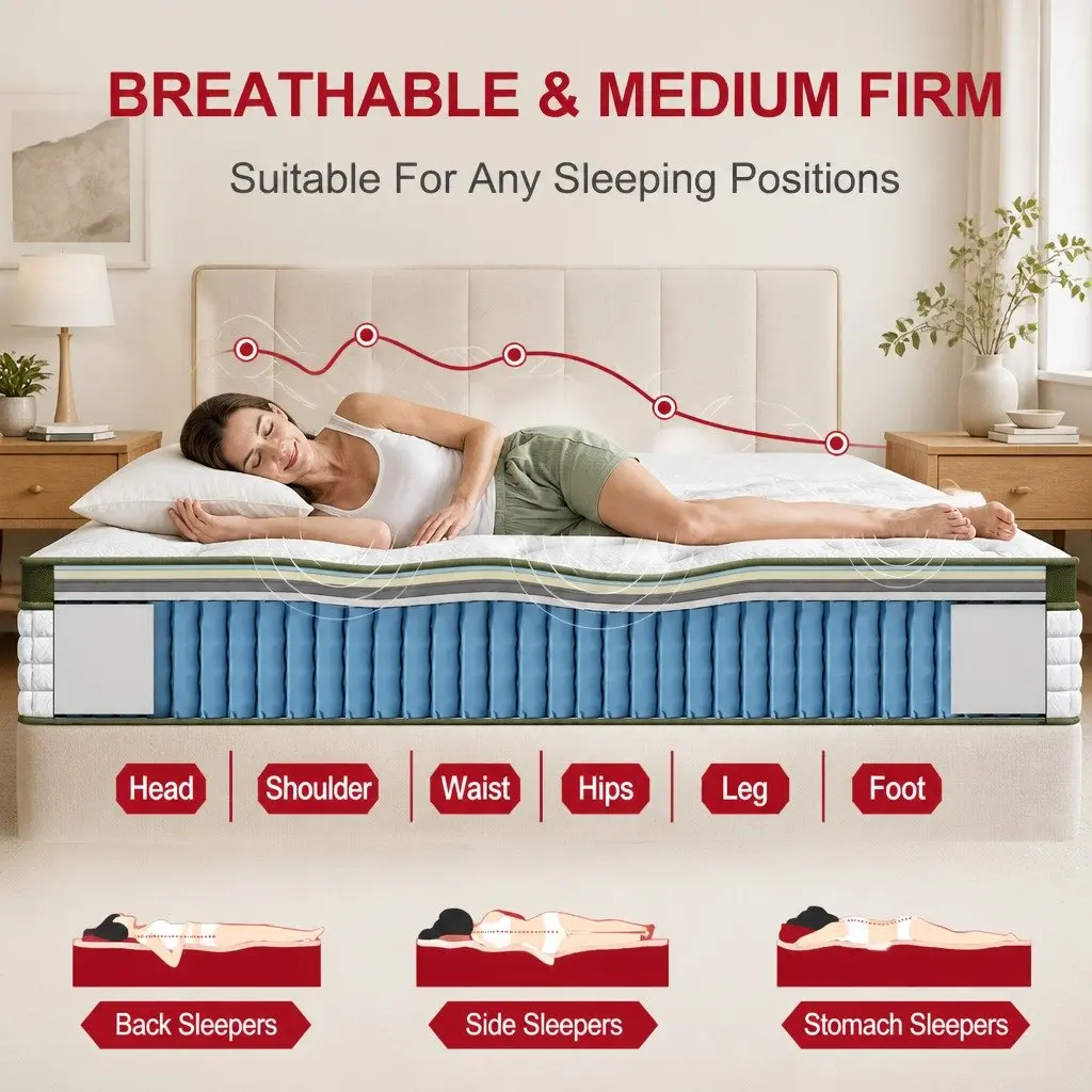 Single Bed Frame White Medium Firm Hybrid Mattress Pocket Coil
