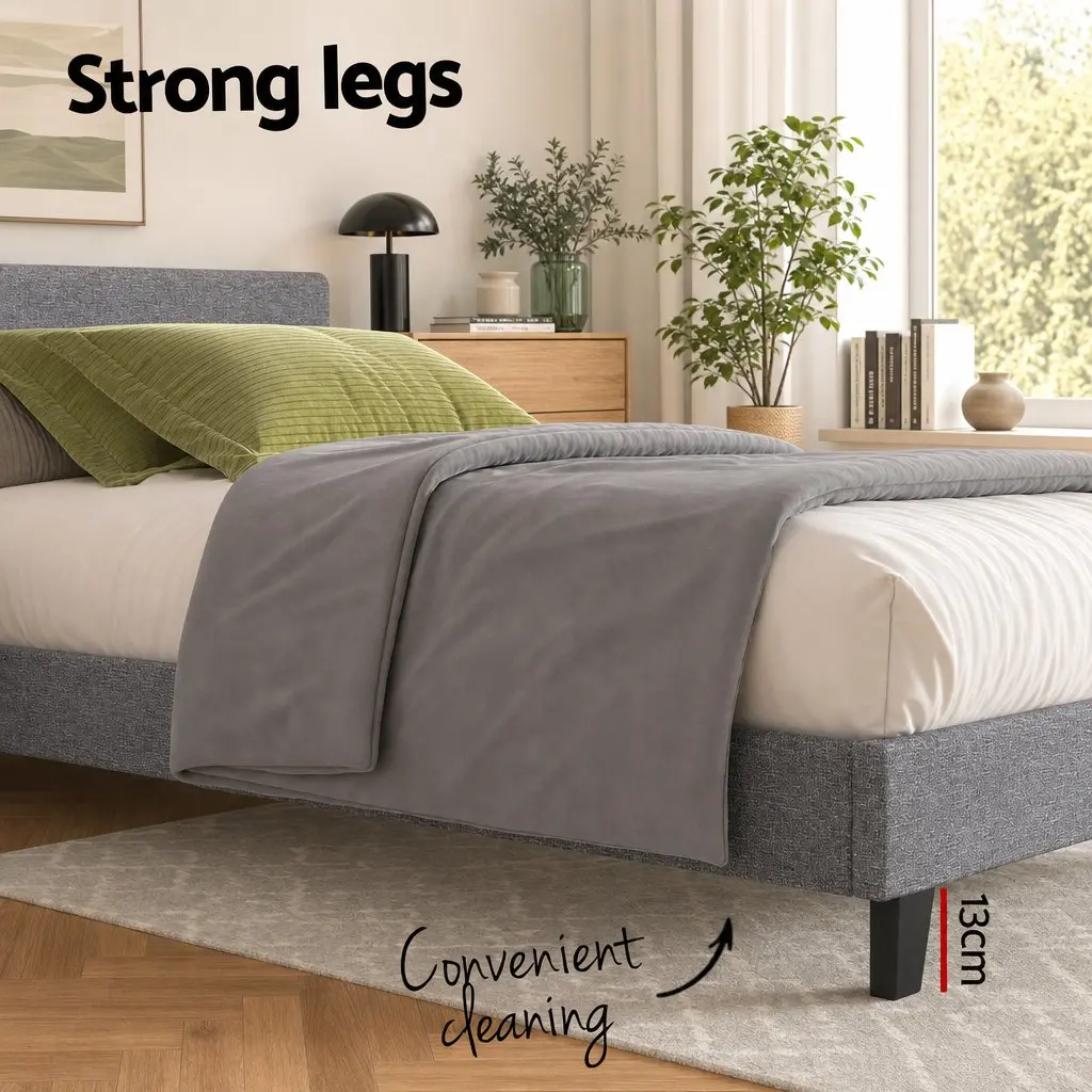 Single Bed Frame Grey 30cm Hybrid Mattress Upholstered Platform