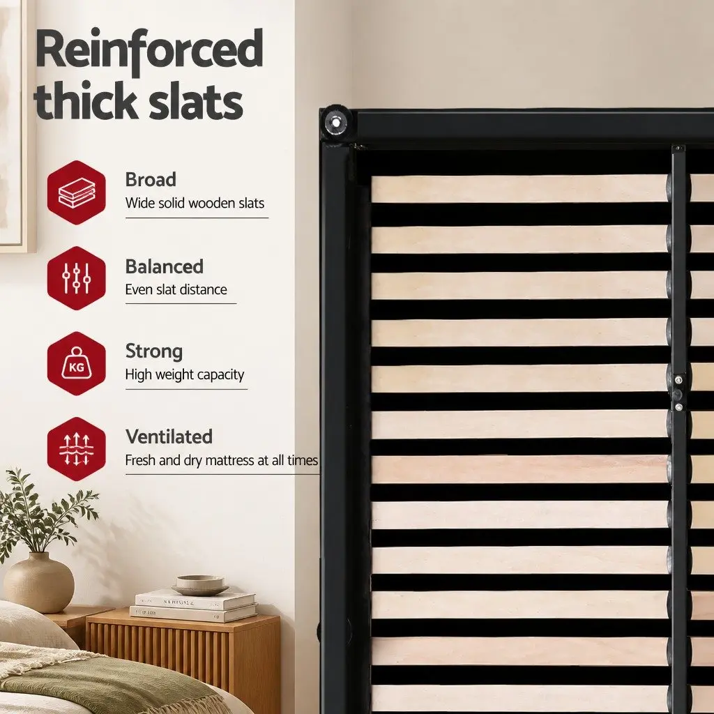 Queen Bed Frame Black Gas Lift Storage with 2 Bedside Tables