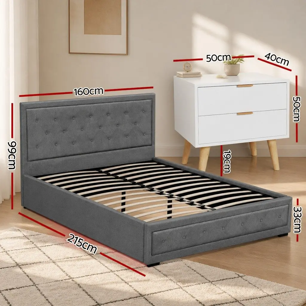 Queen Gas Lift Storage Bed Frame with 2-Drawer Bedside Table Bedroom Furniture