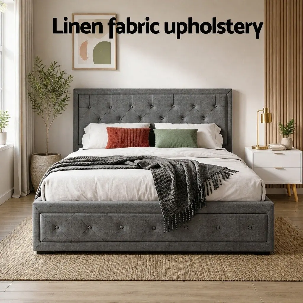 Queen Gas Lift Storage Bed Frame with 2-Drawer Bedside Table Bedroom Furniture