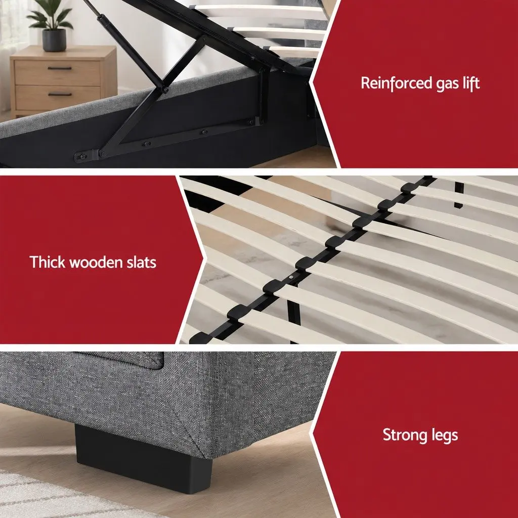 Queen Gas Lift Storage Bed Frame with 2-Drawer Bedside Table Bedroom Furniture