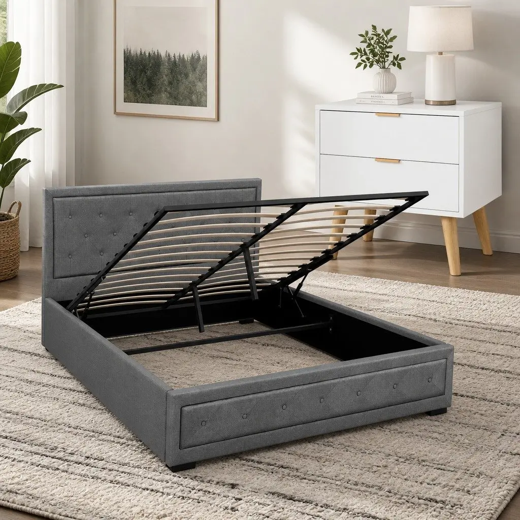 Queen Gas Lift Storage Bed Frame with 2-Drawer Bedside Table Bedroom Furniture