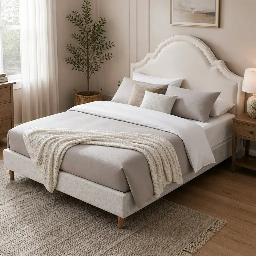 Queen Bed Frame with Scalloped Headboard