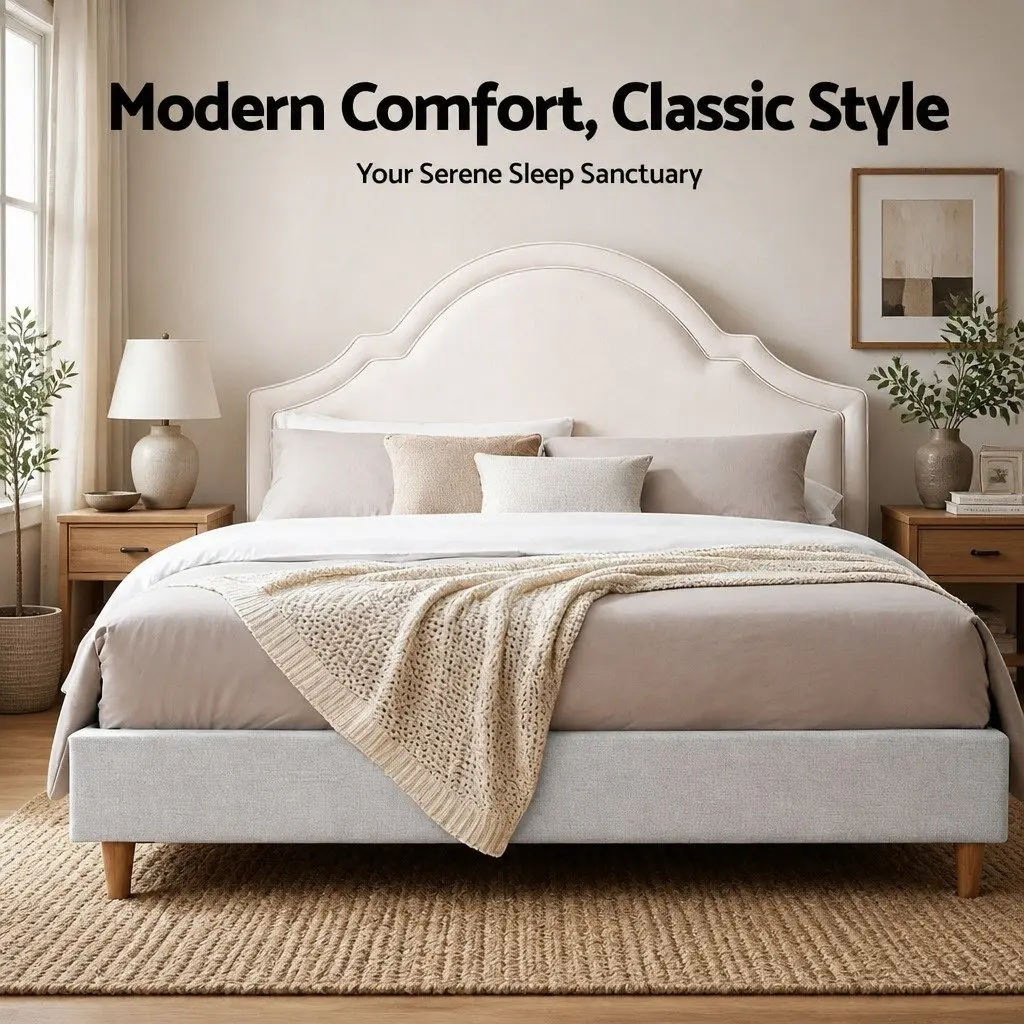 Queen Bed Frame with Scalloped Headboard