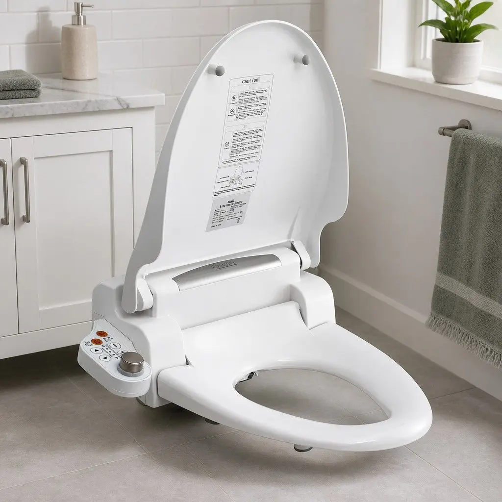 Electric Bidet Toilet Seat White Adjustable Water Temperature Heated Seat LED Night Light Remote Control