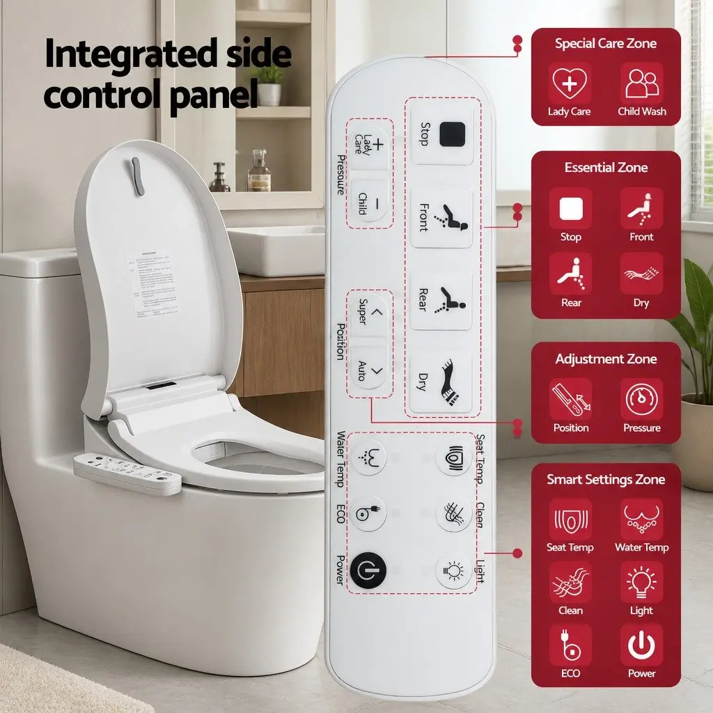 Electric Bidet Toilet Seat Cover White D-Shape Heated Wash Dryer