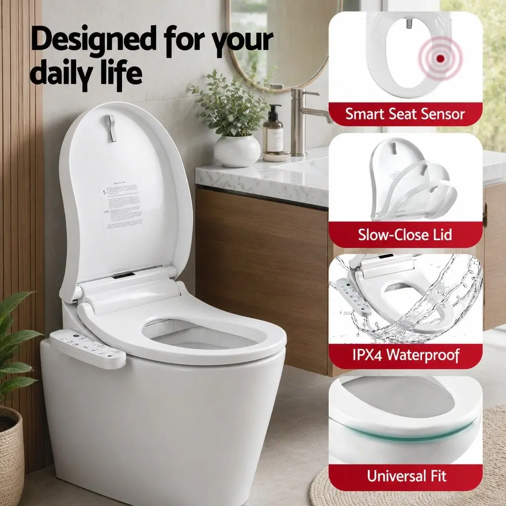 Electric Bidet Toilet Seat Cover White D-Shape Heated Wash Dryer