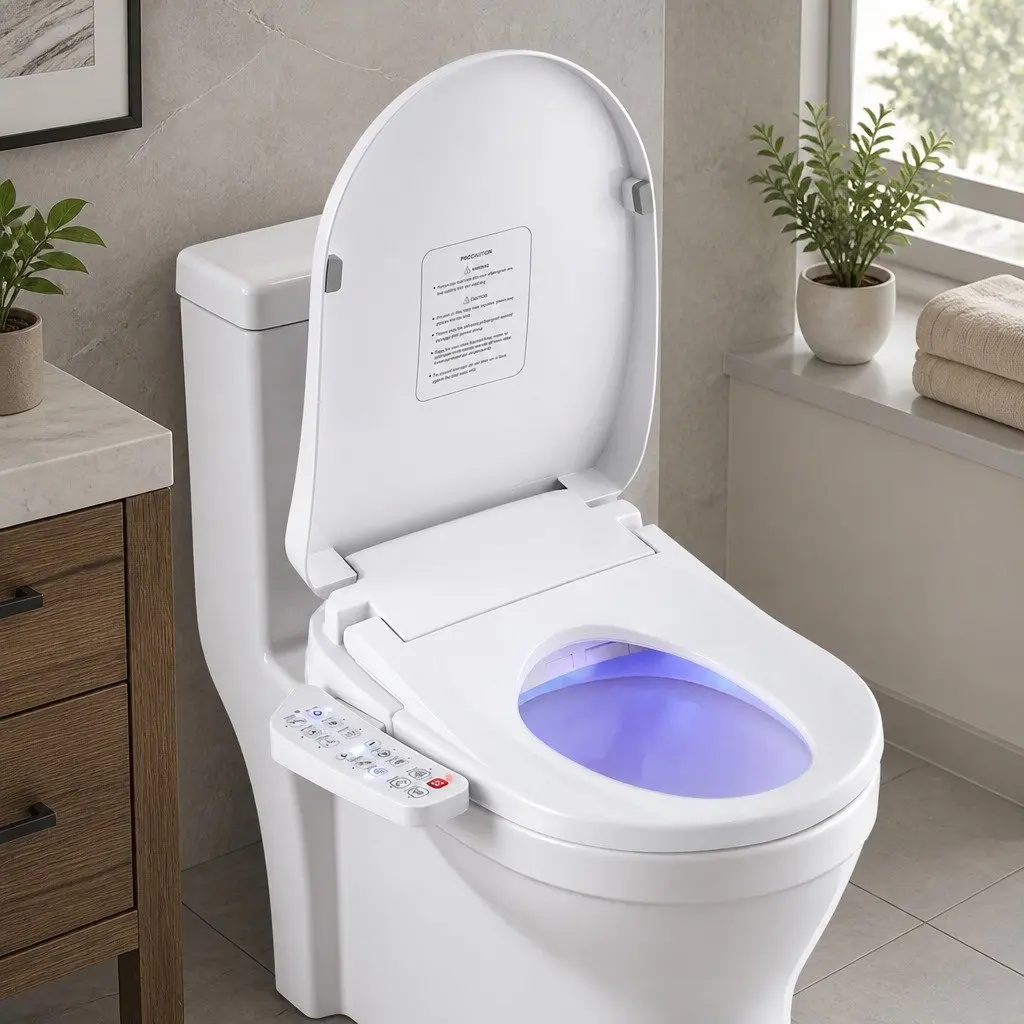 Electric Bidet Toilet Seat White Heated Warm Water Dryer LED Night Light