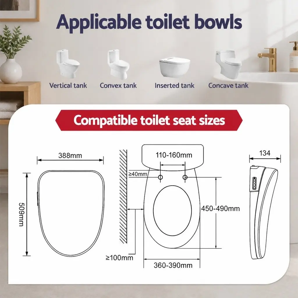 Electric Bidet Toilet Seat White Wireless Remote Heated Dryer Auto Wash