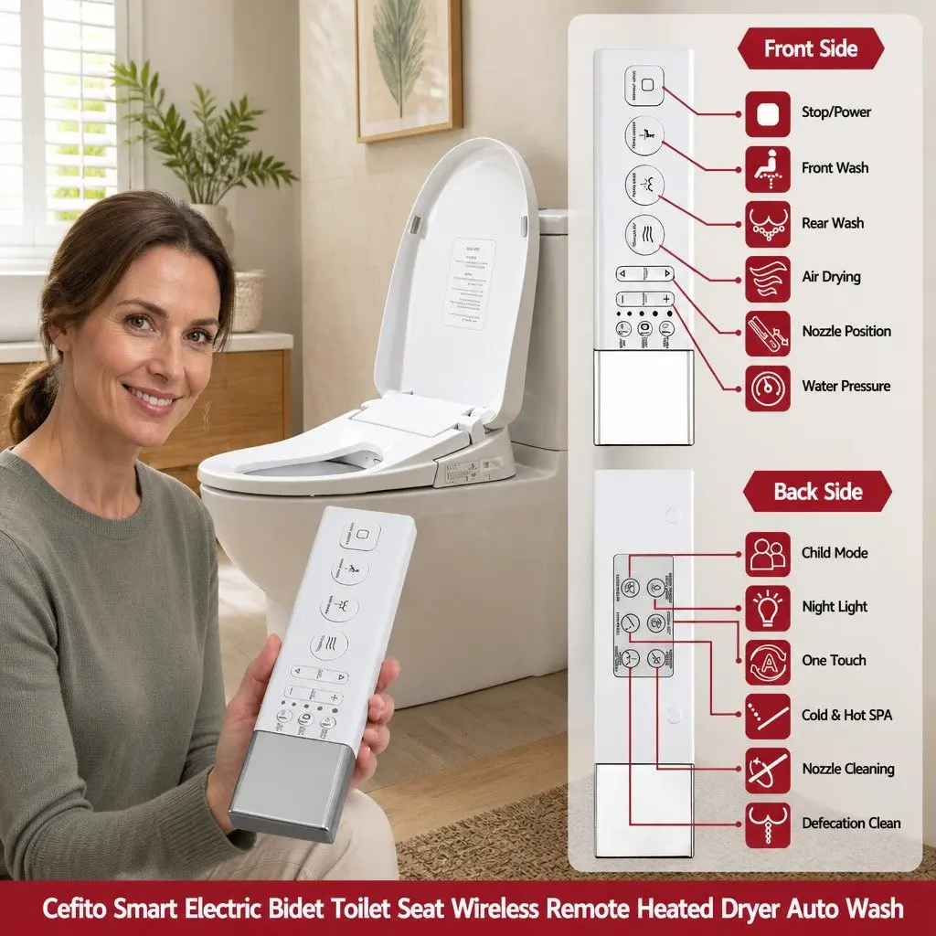 Electric Bidet Toilet Seat White Wireless Remote Heated Dryer Auto Wash