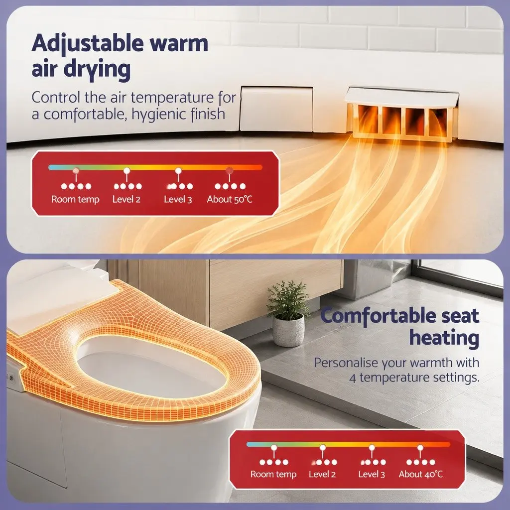Electric Bidet Toilet Seat White Wireless Remote Heated Dryer Auto Wash