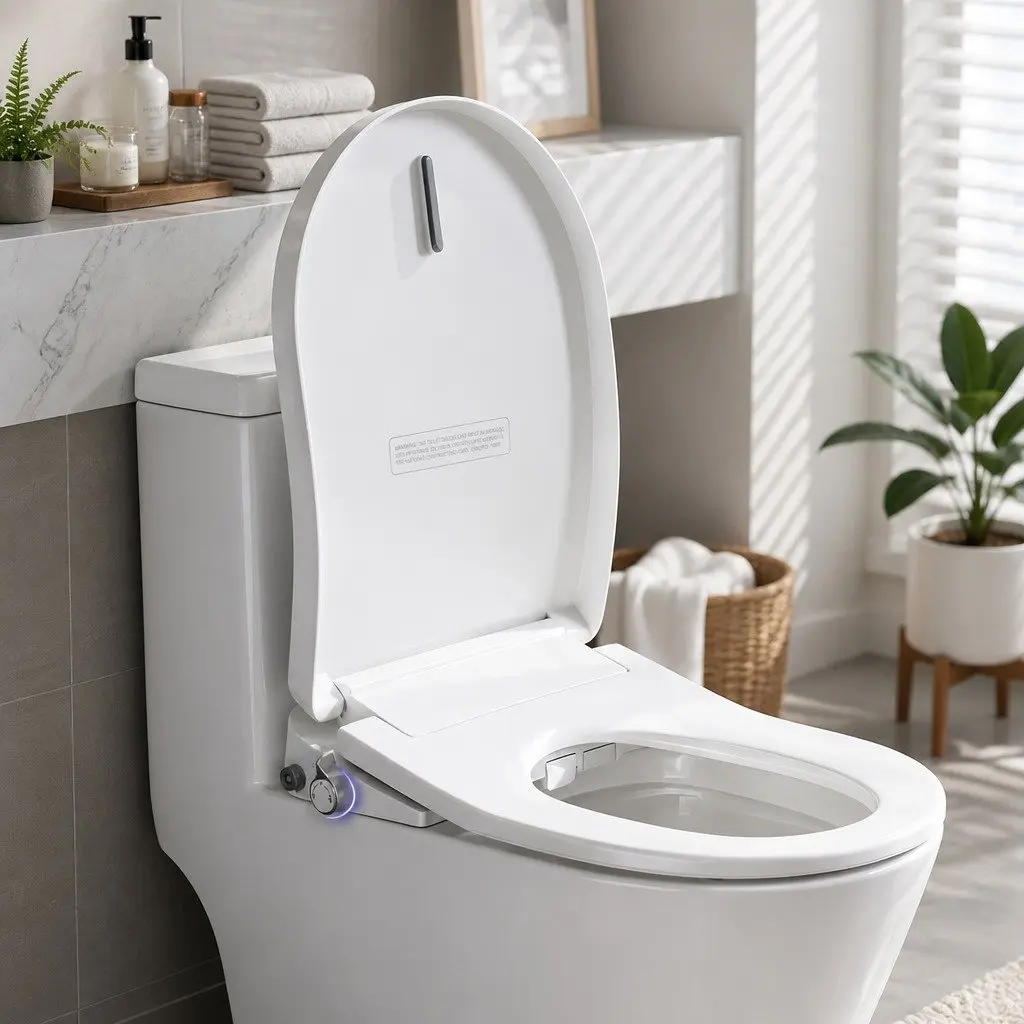 Electric Bidet Toilet Seat White D-Shape Heated Seat Warm Water Air Dryer