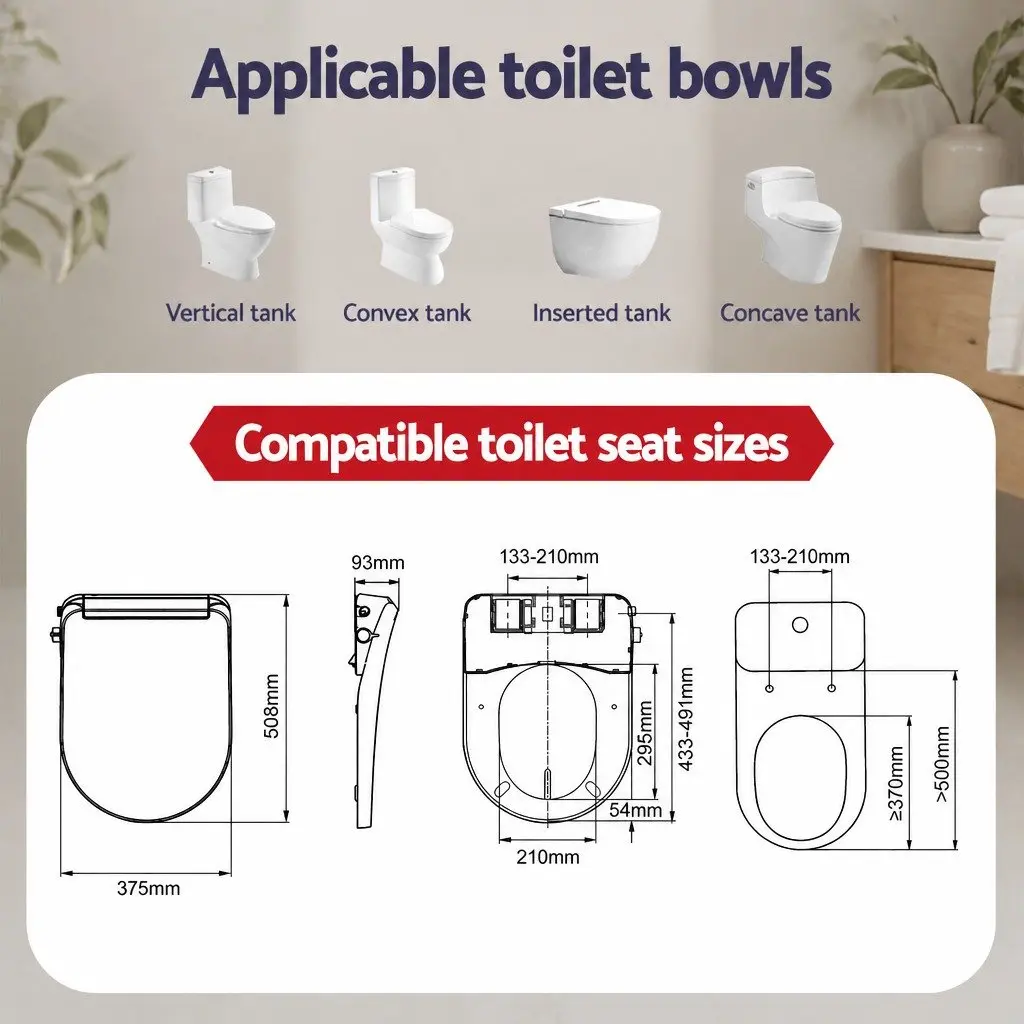 Electric Bidet Toilet Seat White D-Shape Heated Seat Warm Water Air Dryer