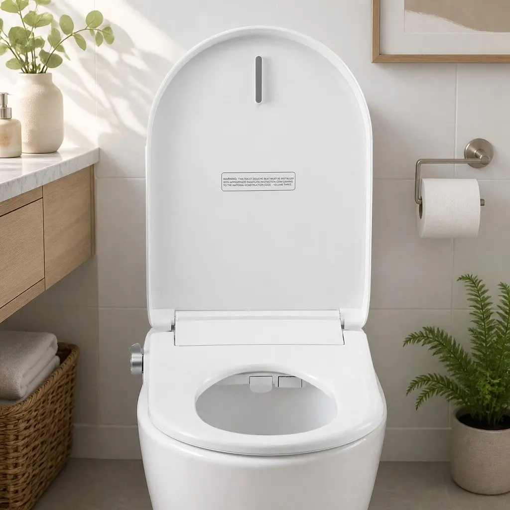 Electric Bidet Toilet Seat White D-Shape Heated Seat Warm Water Air Dryer