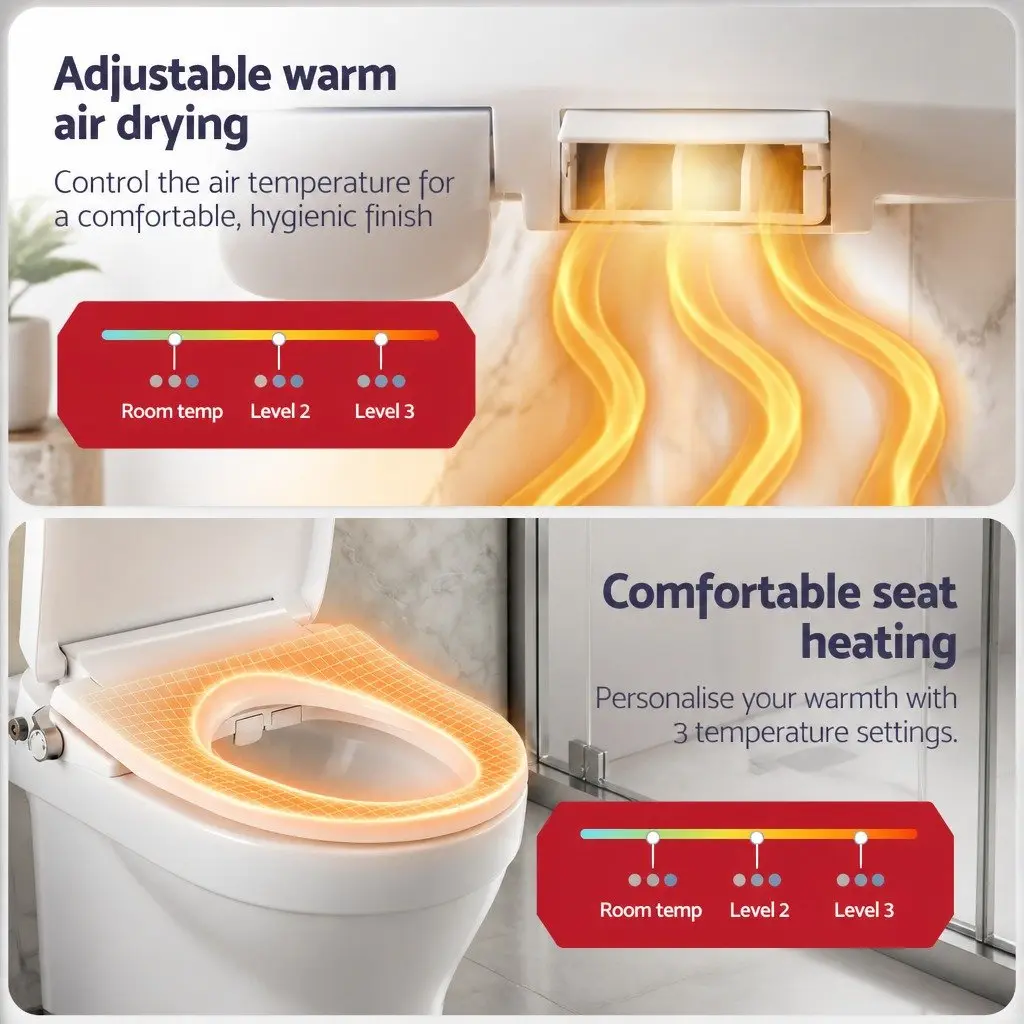 Electric Bidet Toilet Seat White D-Shape Heated Seat Warm Water Air Dryer