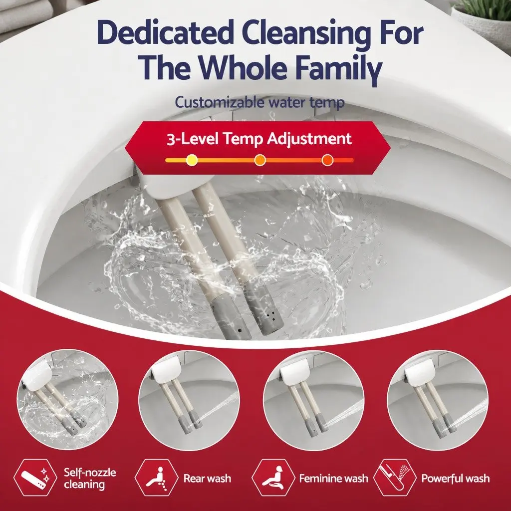 Electric Bidet Toilet Seat White D-Shape Heated Seat Warm Water Air Dryer