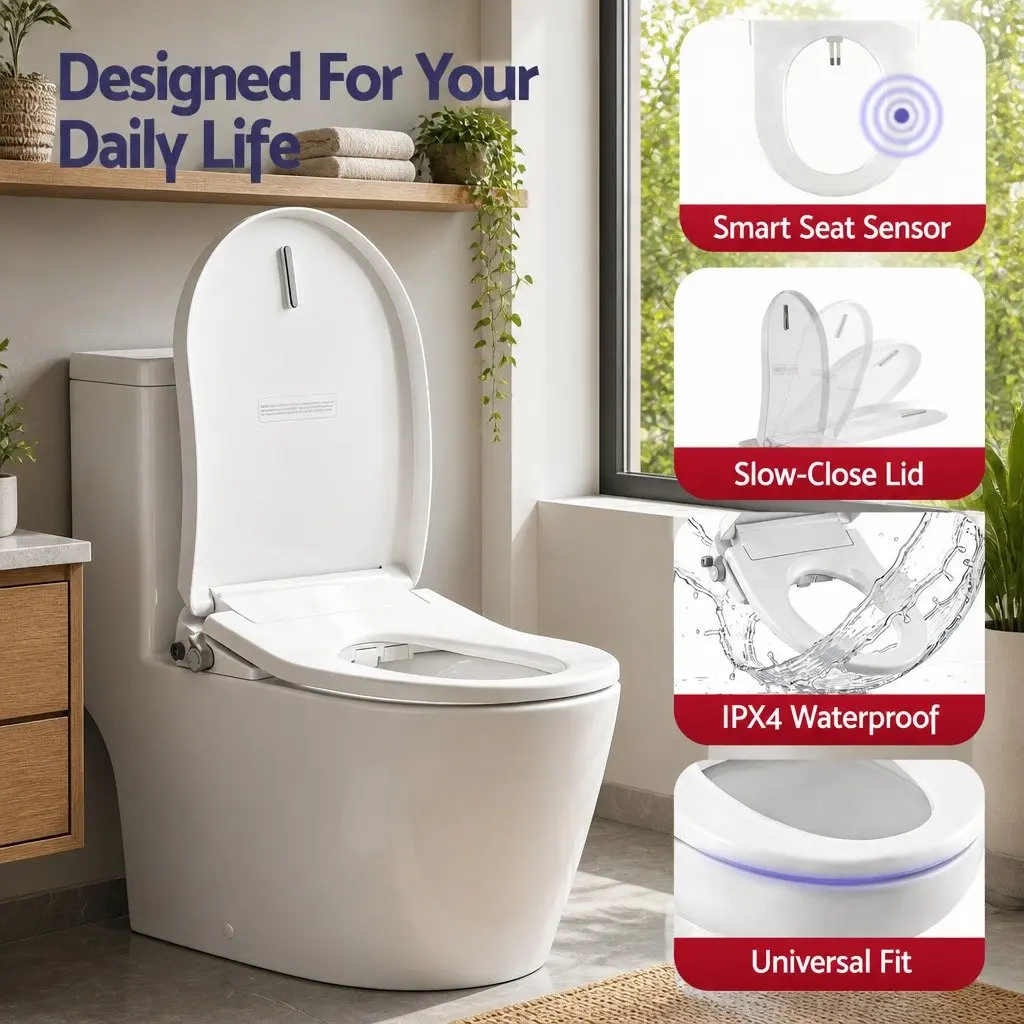 Electric Bidet Toilet Seat White D-Shape Heated Seat Warm Water Air Dryer