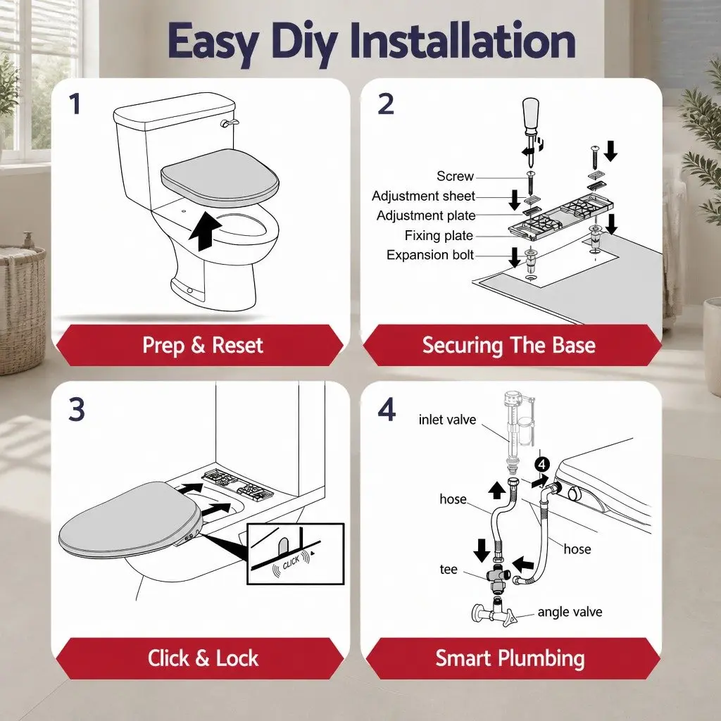 Electric Bidet Toilet Seat White D-Shape Heated Seat Warm Water Air Dryer