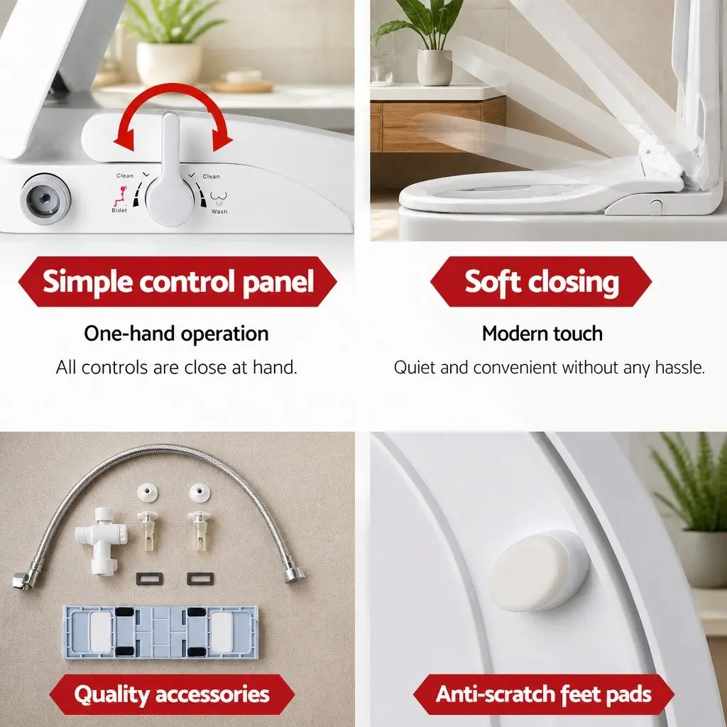 Non Electric Bidet Toilet Seat Cover U Shape White 49cm x 36cm Automatic Water Wash Dry Self Cleaning Nozzle