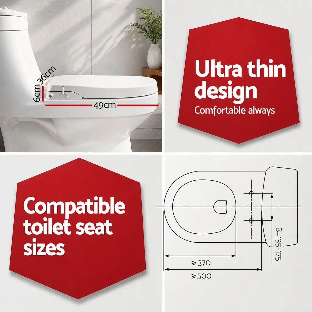 Non Electric Bidet Toilet Seat Cover U Shape White 49cm x 36cm Automatic Water Wash Dry Self Cleaning Nozzle