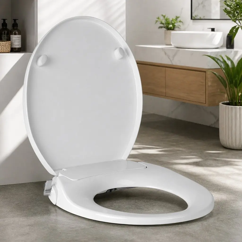 Non-Electric Bidet Toilet Seat White O-Shape Automatic Water Spray Wash Knob Control