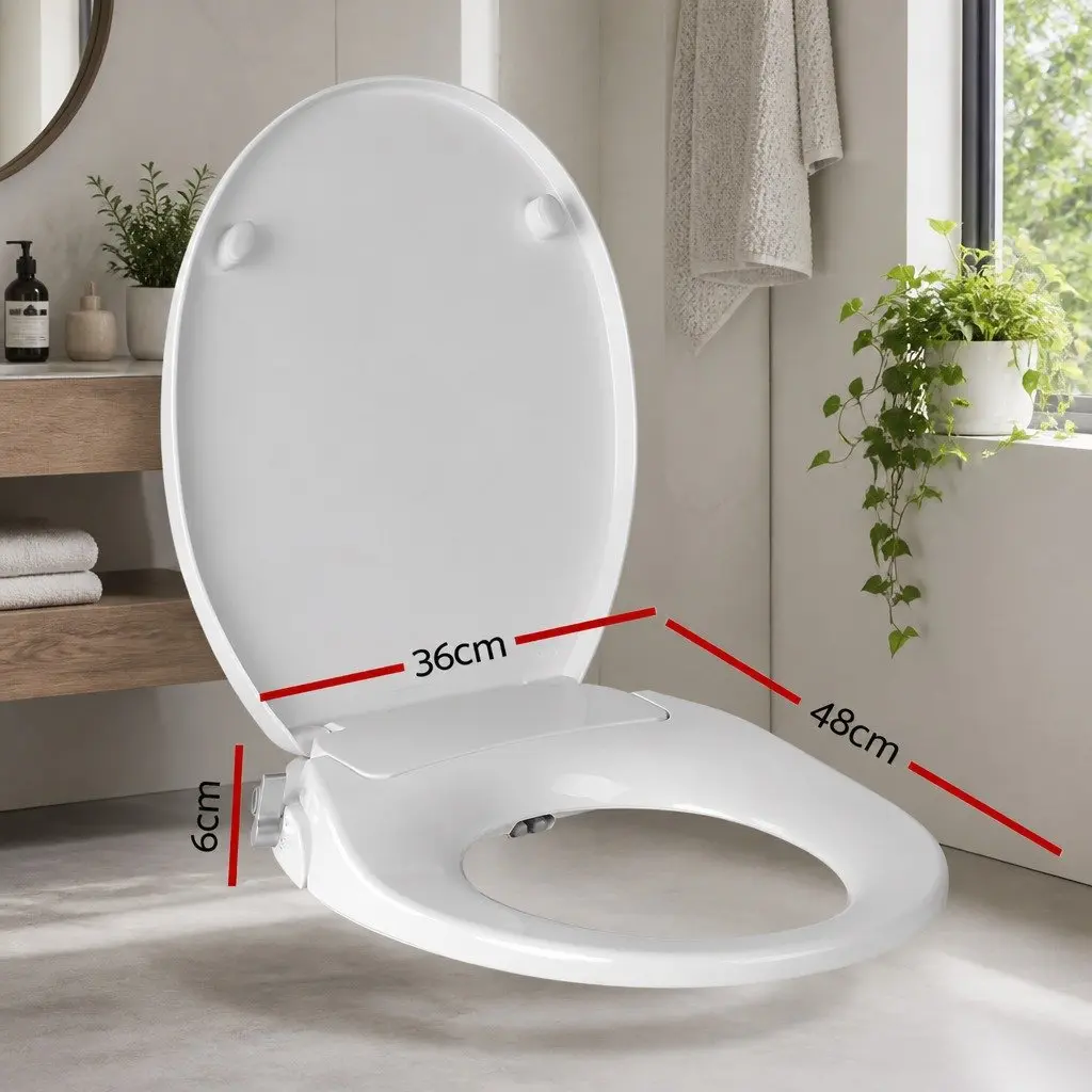 Non-Electric Bidet Toilet Seat White O-Shape Automatic Water Spray Wash Knob Control