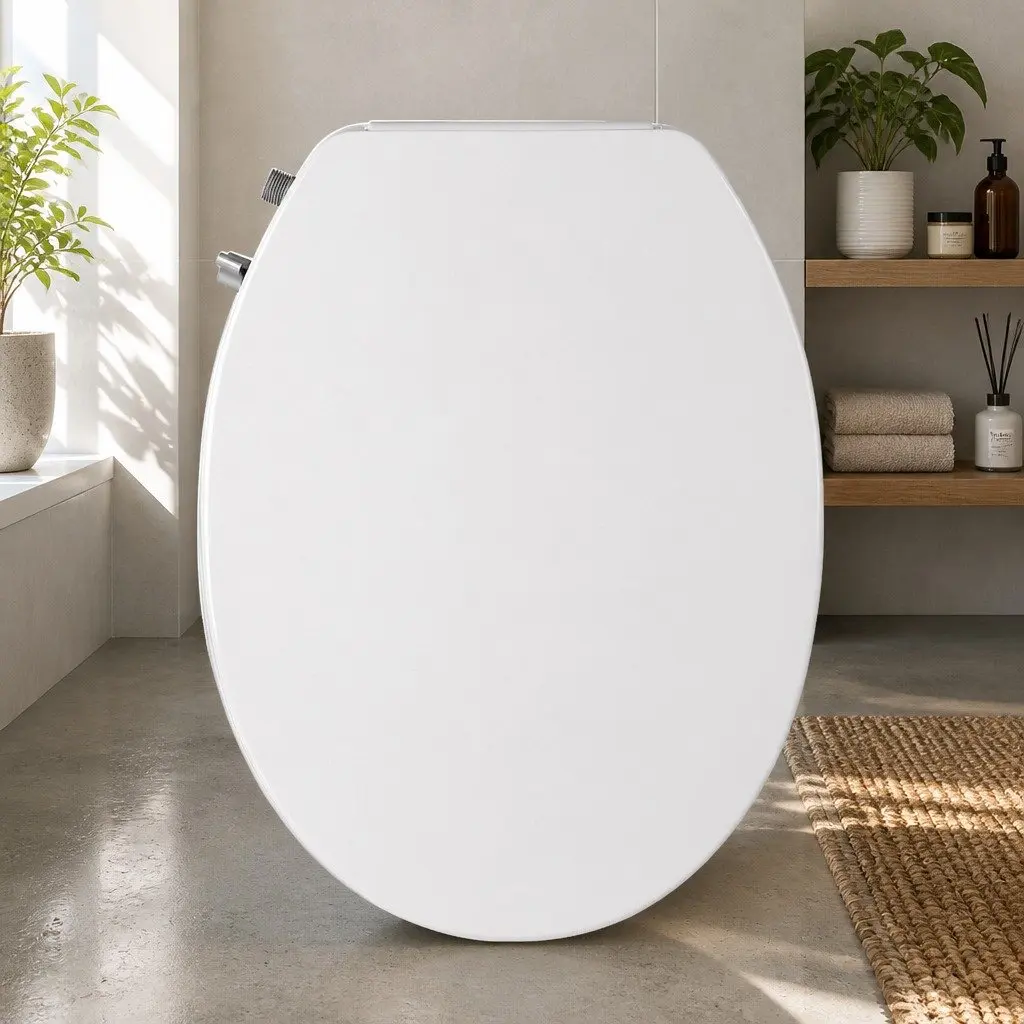 Non-Electric Bidet Toilet Seat White O-Shape Automatic Water Spray Wash Knob Control