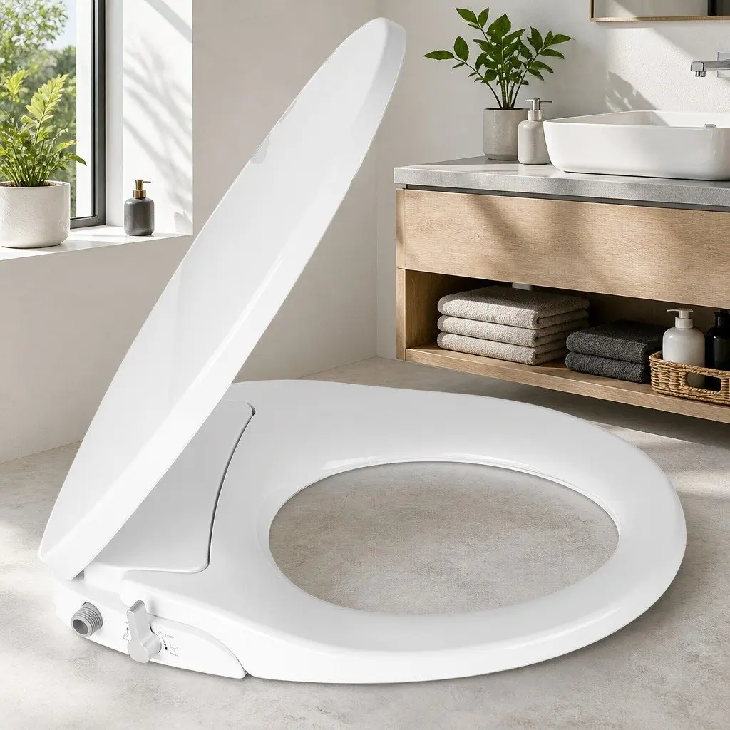 Non-Electric Bidet Toilet Seat White O-Shape Automatic Water Spray Wash Knob Control