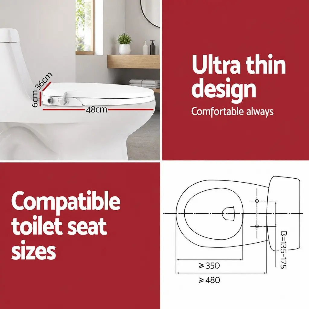 Non-Electric Bidet Toilet Seat White O-Shape Automatic Water Spray Wash Knob Control