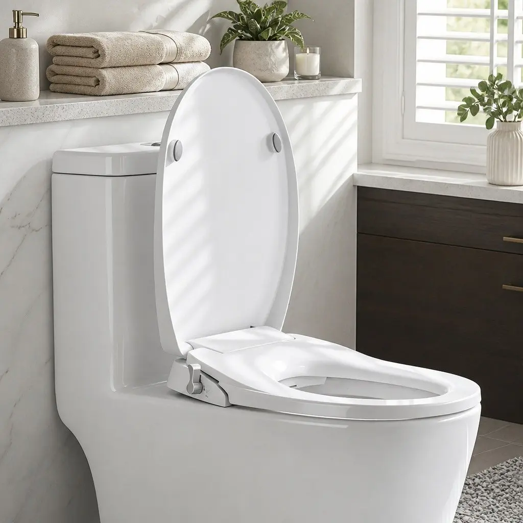 Non-Electric Bidet Toilet Seat White O-Shape Dual Nozzle Soft Close Quick Release