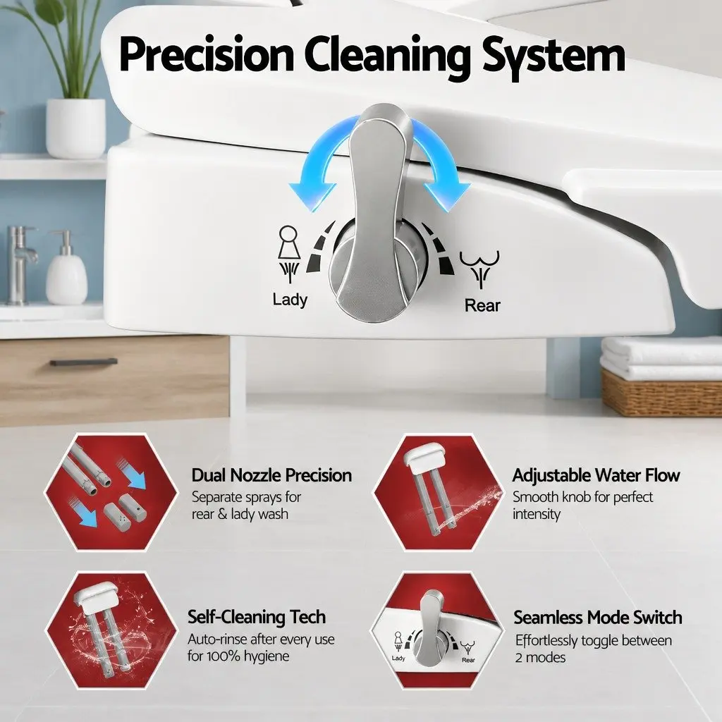 Non-Electric Bidet Toilet Seat White O-Shape Dual Nozzle Soft Close Quick Release