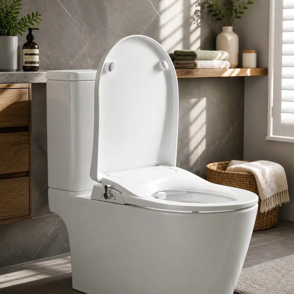 Non-Electric Bidet Toilet Seat White D-Shape Dual Nozzle Soft Close Quick Release